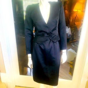 Jill Richards Black Silk Satin Skirt Crop Jacket Suit Set